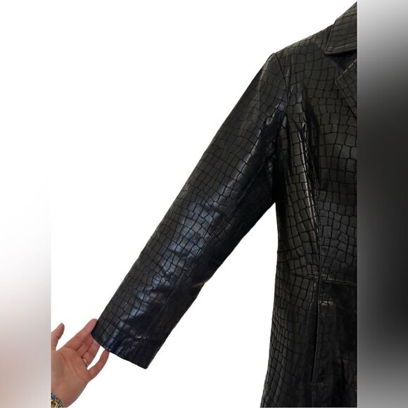 Vintage 100% Embossed Croc Leather 3 Button Front Jacket - Picture 5 of 11